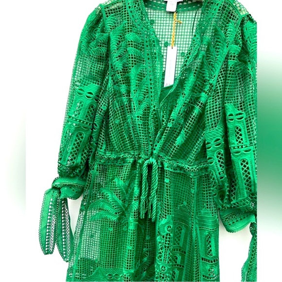 NWT House of Harlow 1960 Dress Morada boa Guipure emerald green Med lace boho - Picture 8 of 11